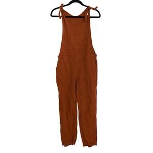 Girls Rust Linen Blend Tie Strap Overalls Jumpsuit 10/12 Play Earthy‎ Boho